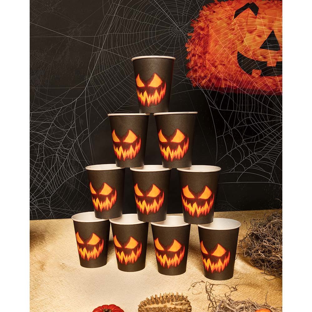 Boland Kostüm Papierbecher Creepy Pumpkin 10 Stk.