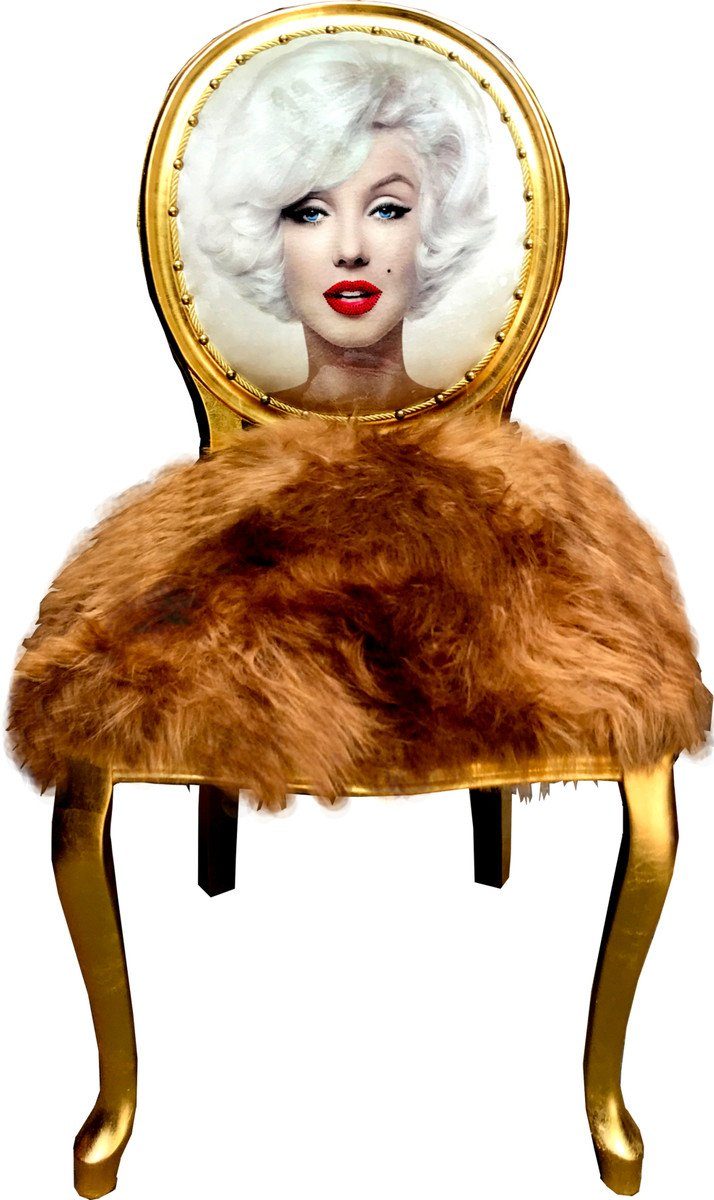 Gold Barock Stuhl Stuhl Pop Esszimmerstuhl Art Esszimmer mit Monroe Casa Luxus Designer Handgefertigter Kunstfell Marilyn Padrino -
