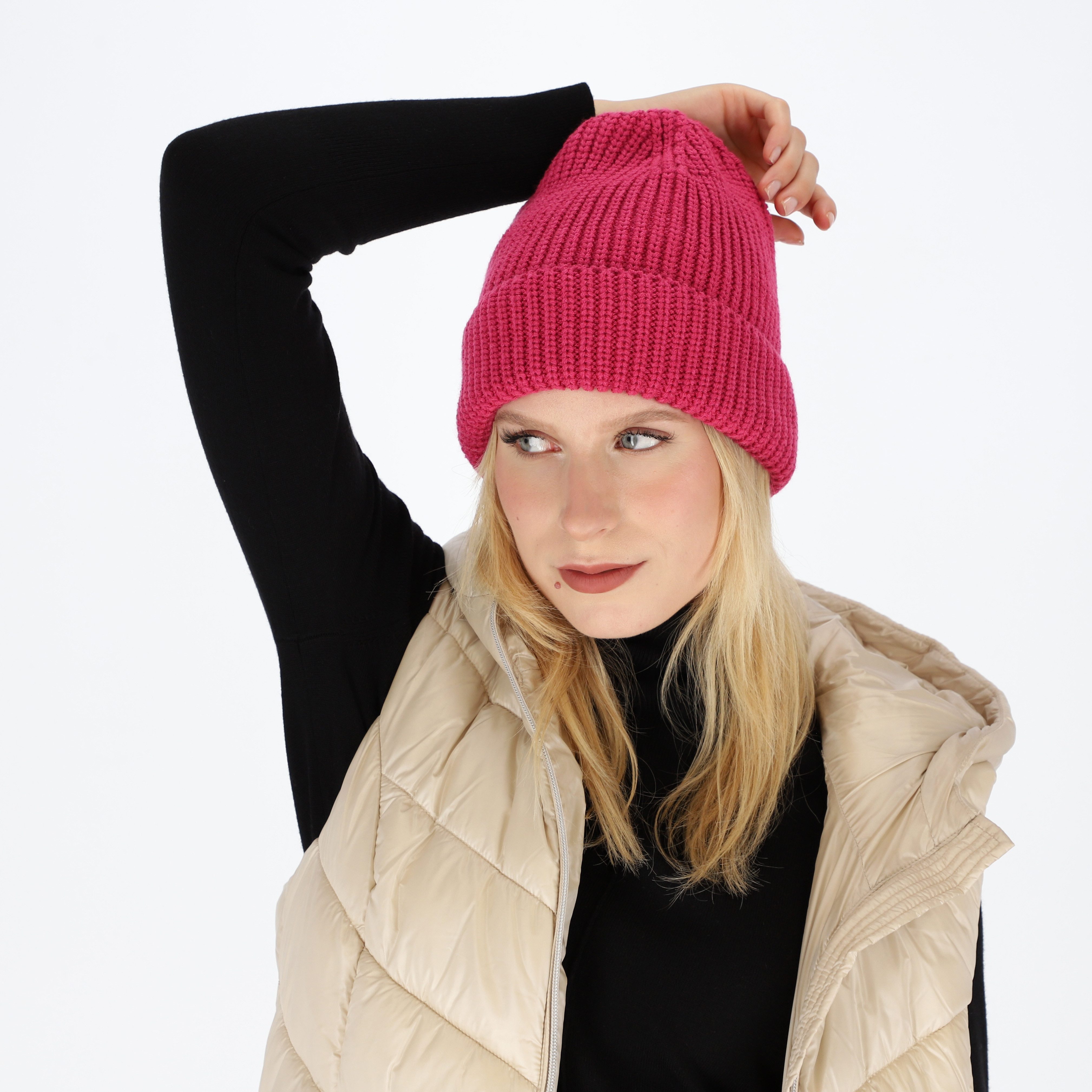 halsüberkopf Accessoires Strickmütze mit Rippe und Umschlag in tollen Unifa günstig online kaufen