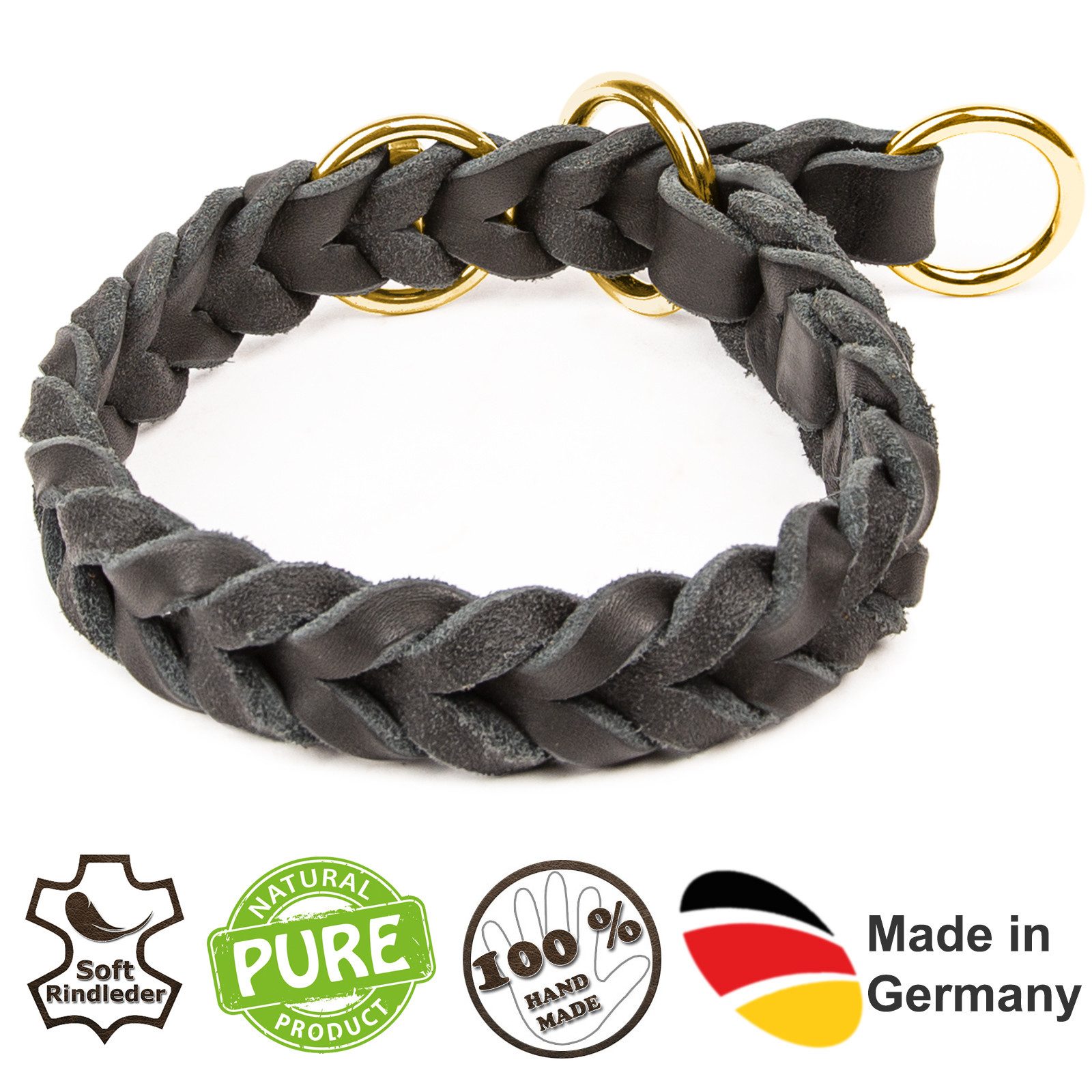 CopcoPet Hunde-Halsband Fettlederhalsband mit Zugstopp Ring, Messing, Leder, Geflochten, Handarbeit