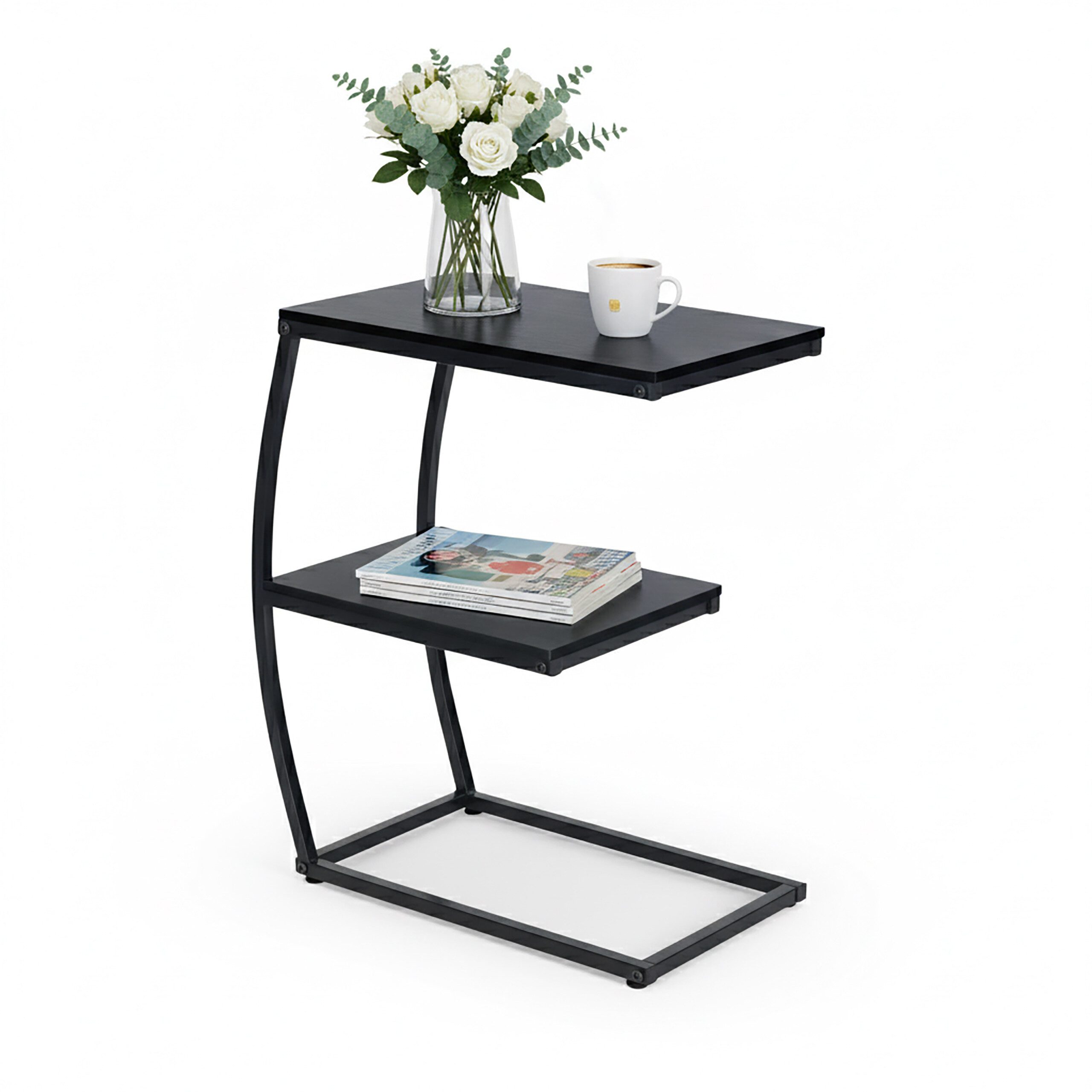 relaxdays Beistelltisch in C Form mit 2 Ablage, schwarz günstig online kaufen
