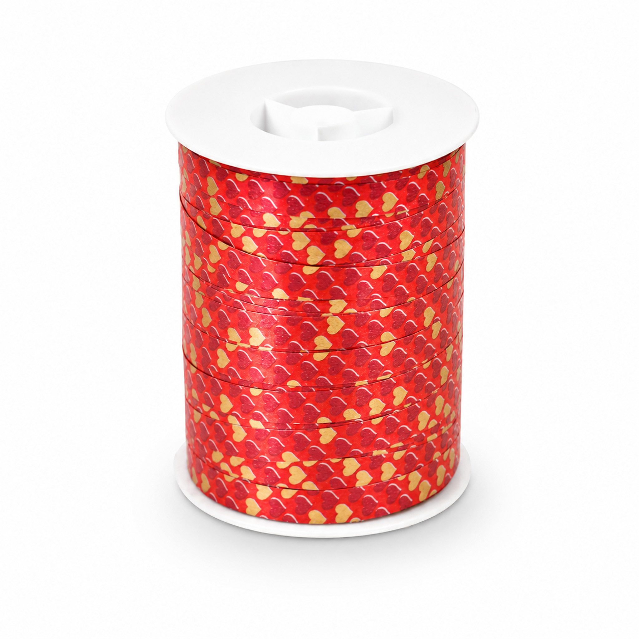 Star Geschenkband, Geschenkband Ringelband 10mm x 250m Rolle mit Herzen Rot Gold