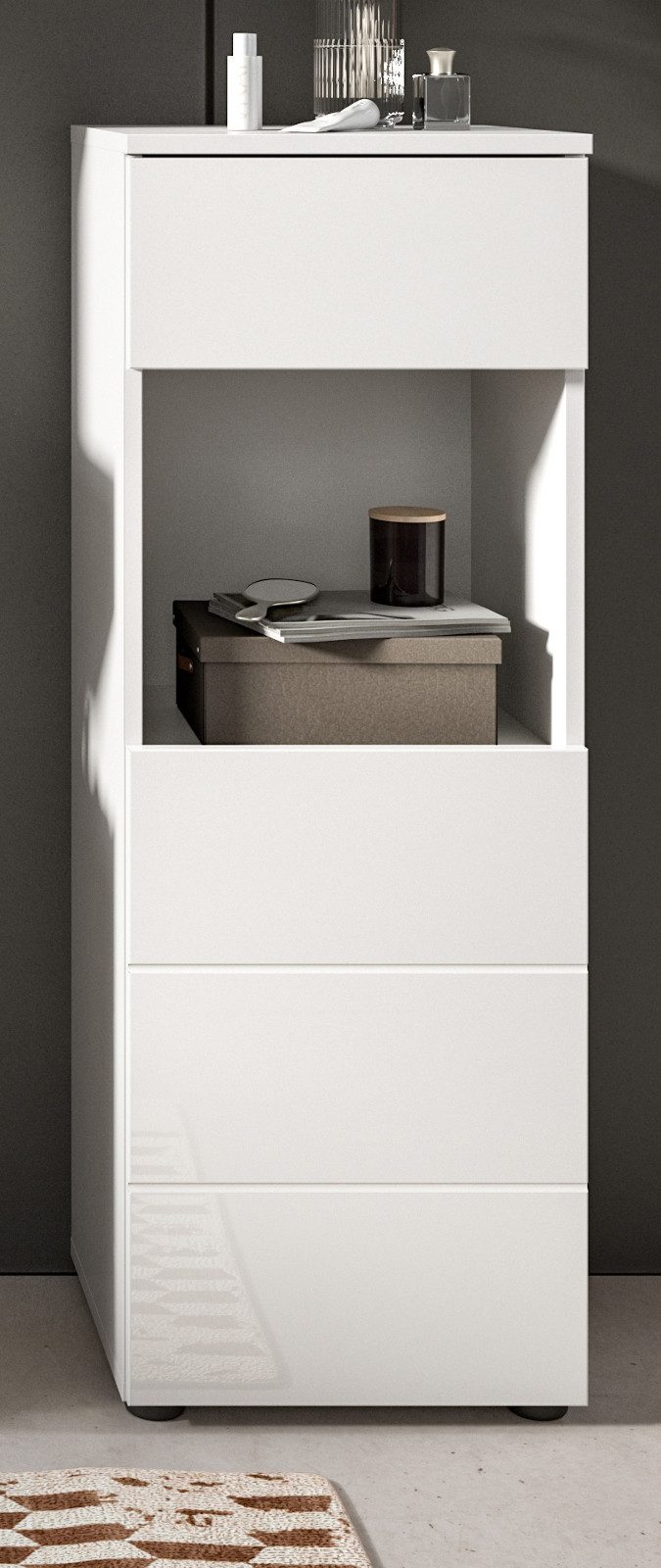 Inn.Furn Badkommode Larik (Badschrank in weiß Hochglanz, 38 x 106 cm), mit Schublade