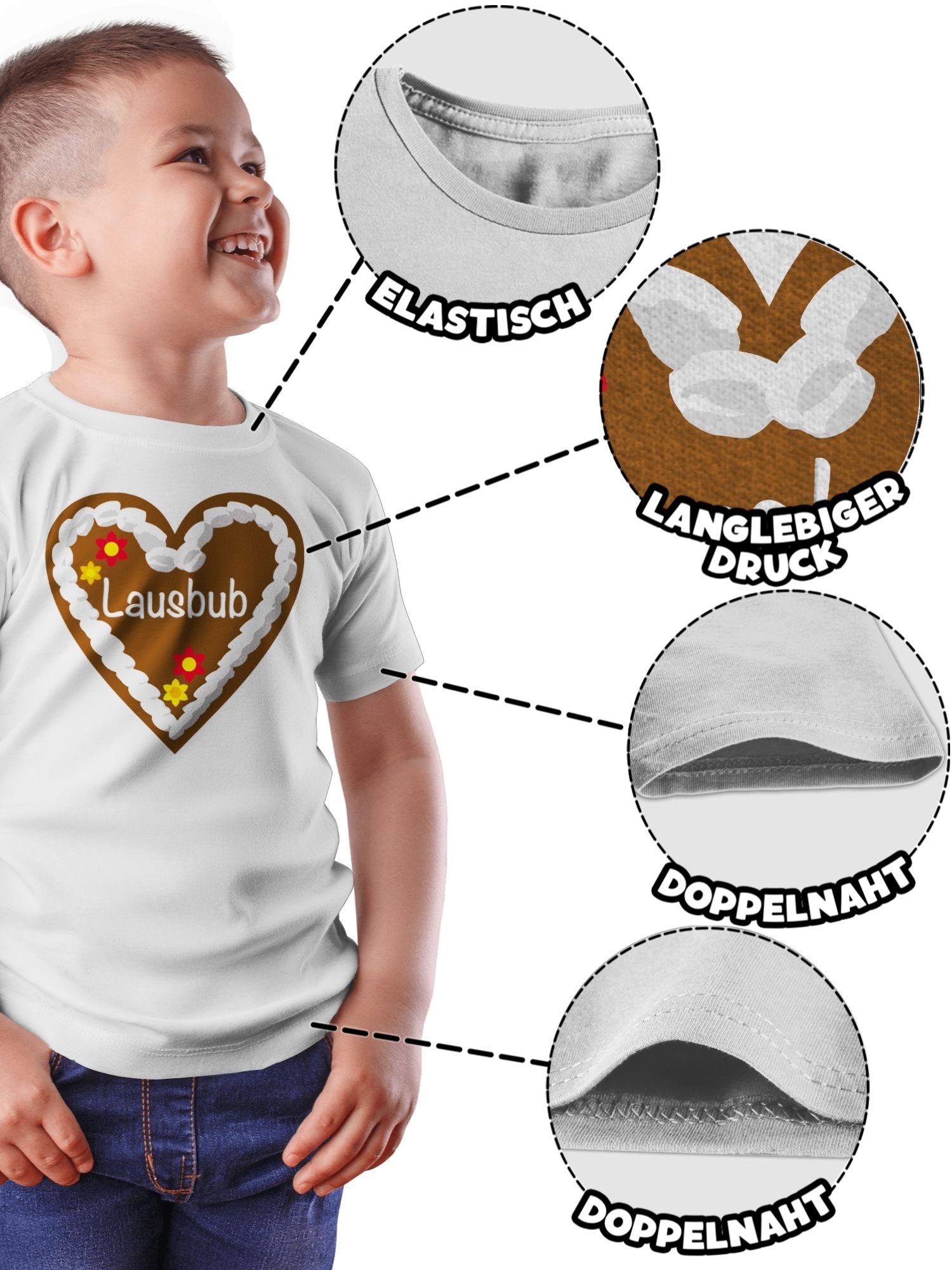 Outfit Lebkuchenherz 2 T-Shirt für Oktoberfest Lausbub Kinder Shirtracer Weiß Mode