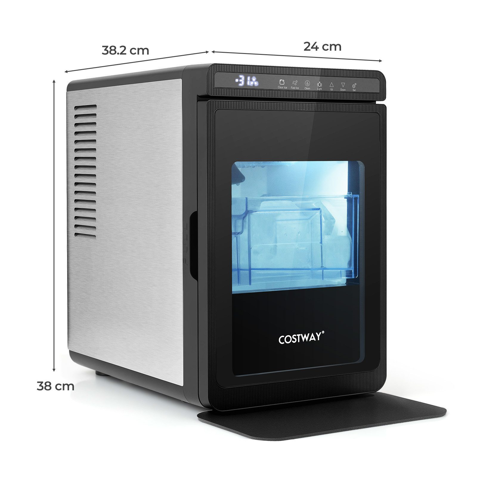 COSTWAY Eiswürfelmaschine, mit 2 Modi, 24H Timer, Reinigungsmodus, 12kg/Tag