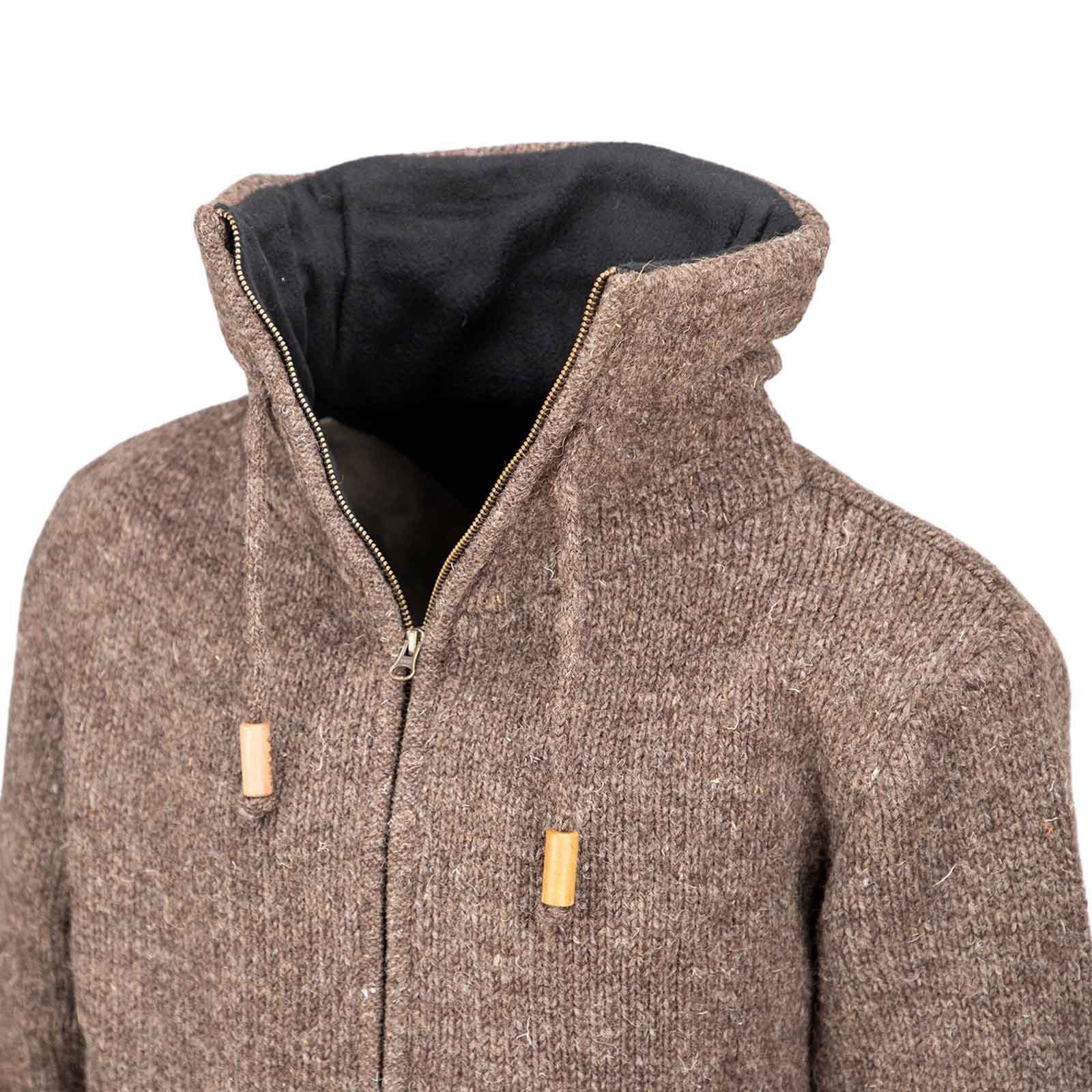 KUNST UND MAGIE Strickjacke Klassische Strickjacke Wolle Jacke mit Hochkragen Fleecefutter