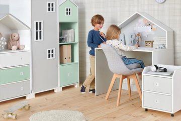 Konsimo Kinderregal MIRUM Bücherregale Standregale Spielzeugablage Hausform Regal, mit Schublade, mit Türen, 3 Einlegeböden