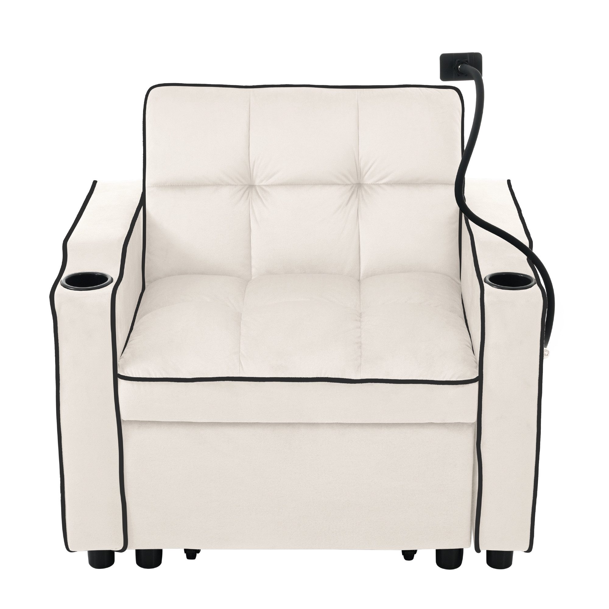 Merax Schlafsofa mit 3-in-1 Bettfunktion, 1 Teile, Loungesessel mit Getränke- & Handyhalter, Ausziehbares Sofa Liegestuhl