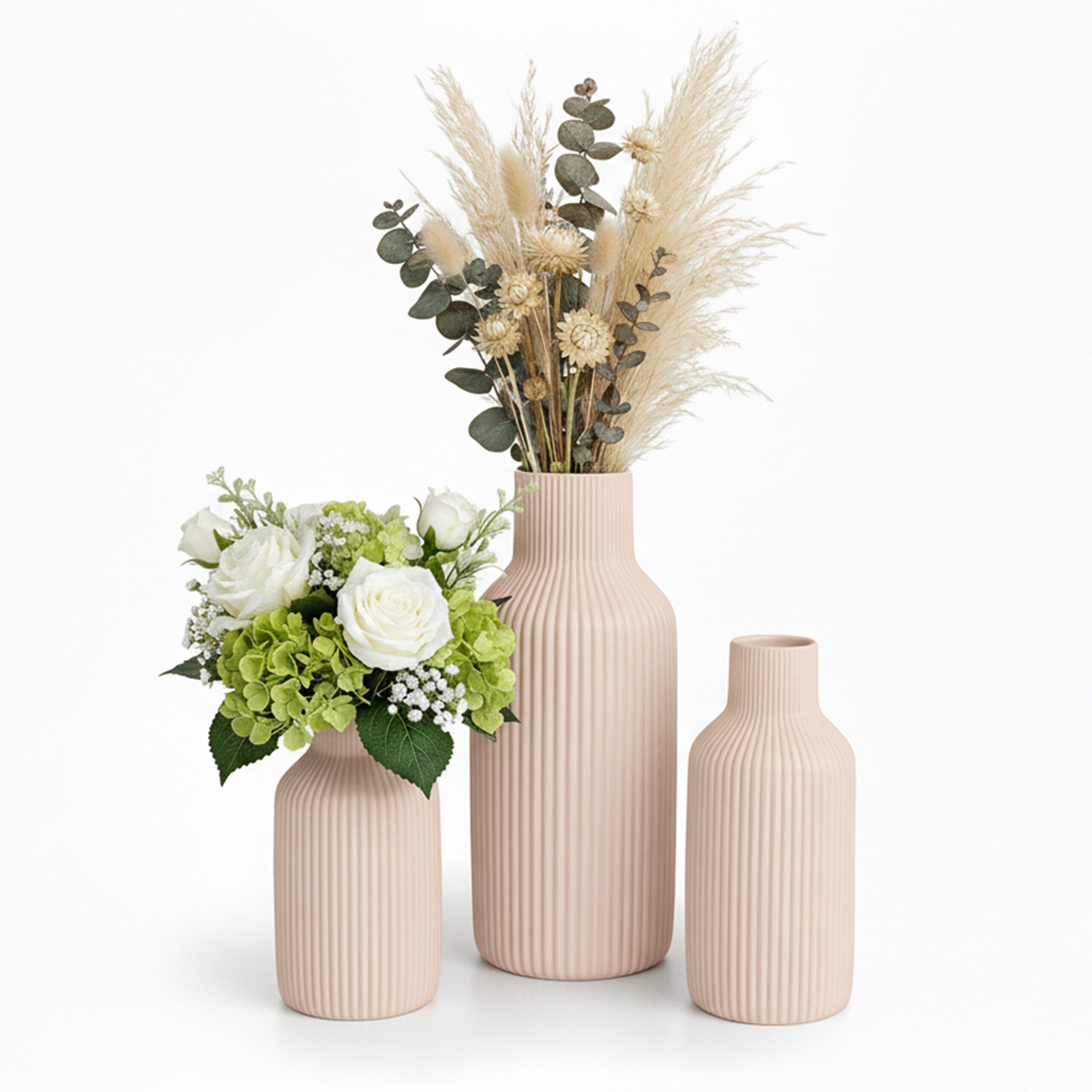 relaxdays Tischvase Vasen 3er Set aus Keramik, Beige günstig online kaufen