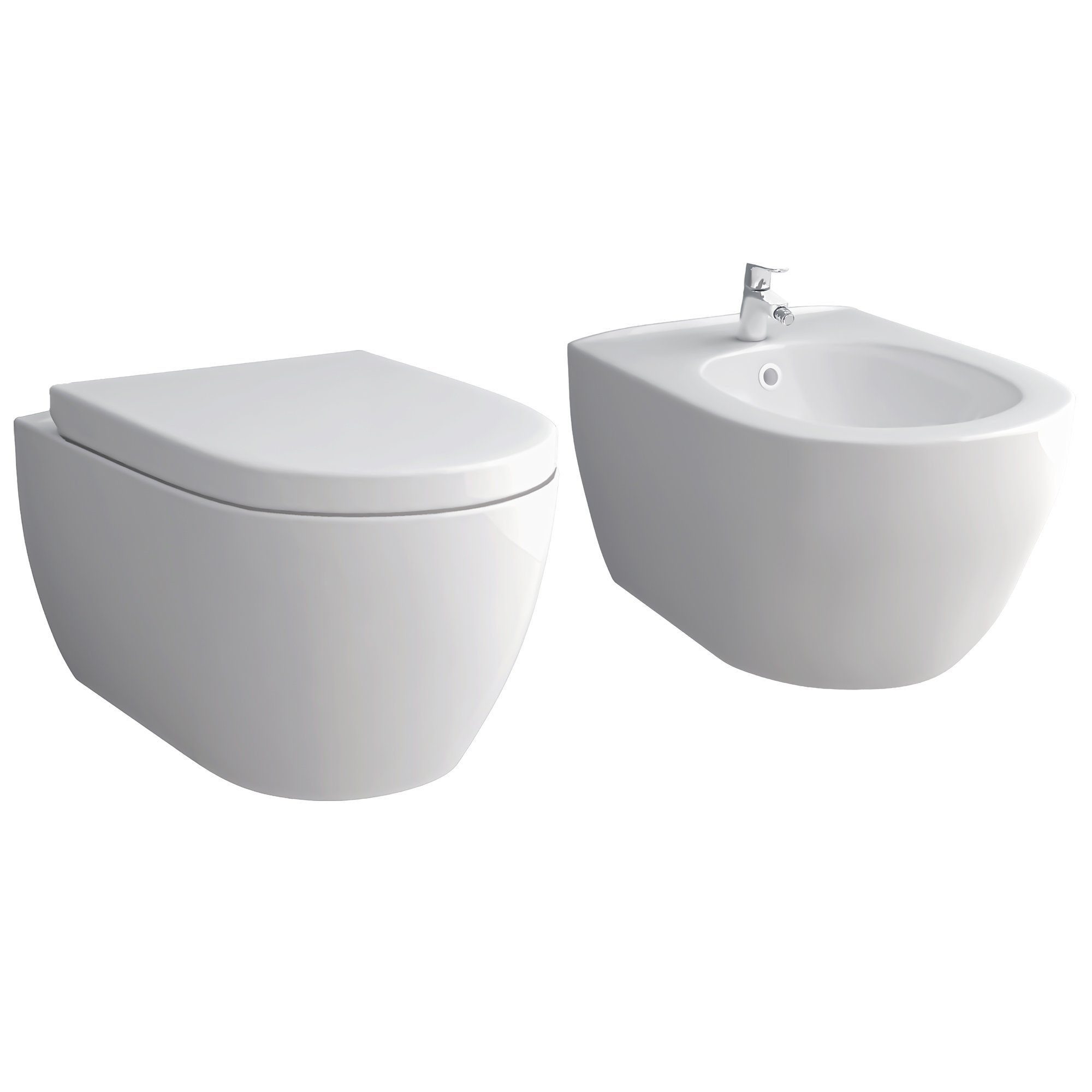 Alpenberger Tiefspül-WC Set aus Keramik Wand WC und Bidet - Made in EU, Wandmontage, Abgang Waagerecht, 3-tlg., Bidet mit Hahnloch und Überlauf - Hänge WC mit Softclose Sitz