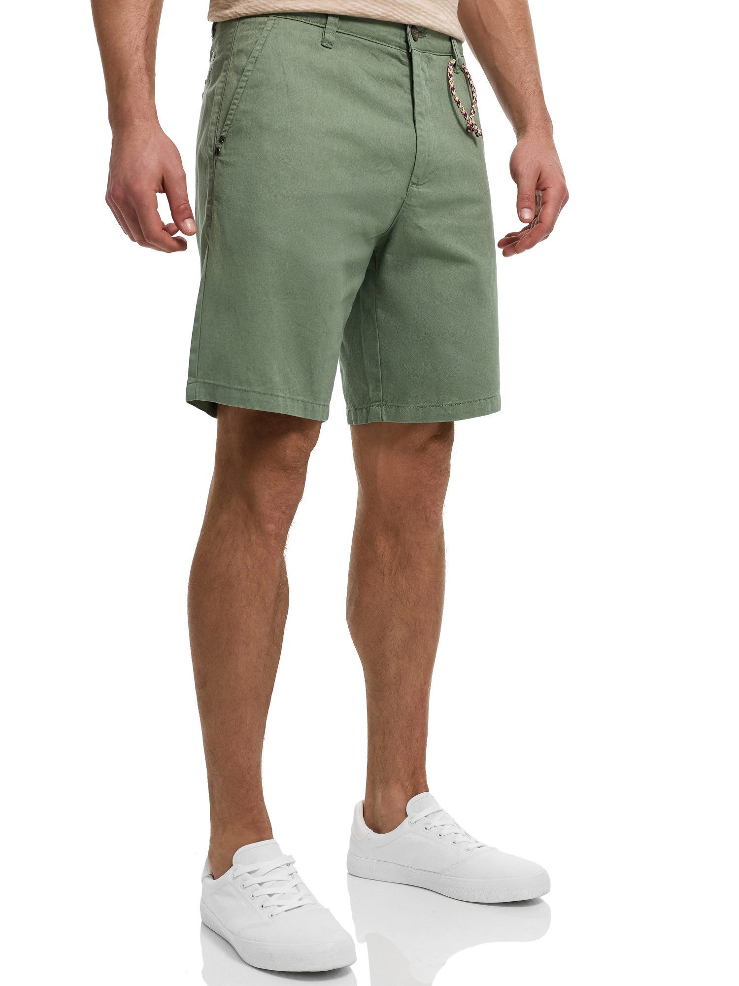 Indicode Chinoshorts Herren INMelio Chino Shorts Sommerhose aus Baumwoll-Leinen-Mix mit Rope-Detail