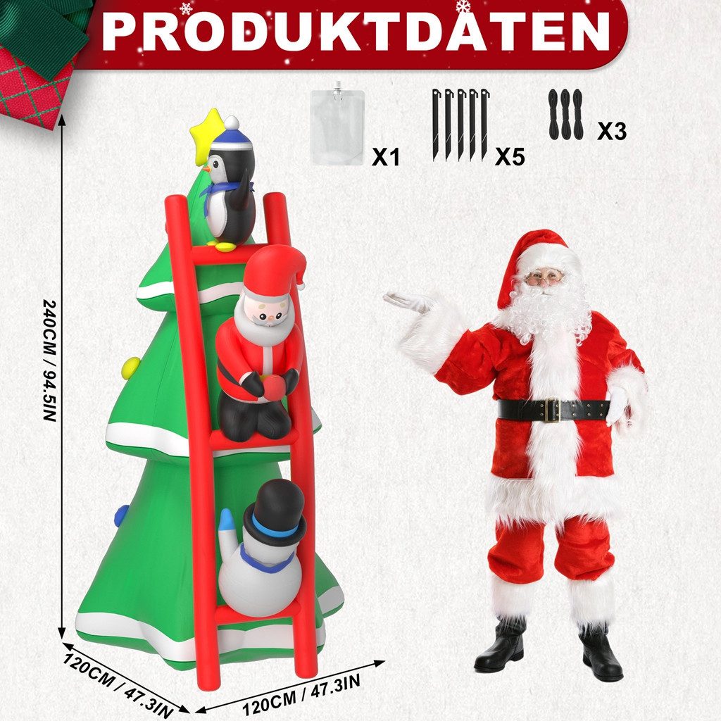 FIVMEN Schneemann 150/180/240cm Weihnachtsdeko Aufblasbarer Groß Santa Mit LEDs, Weihnachtsdekorationen für Garten Party