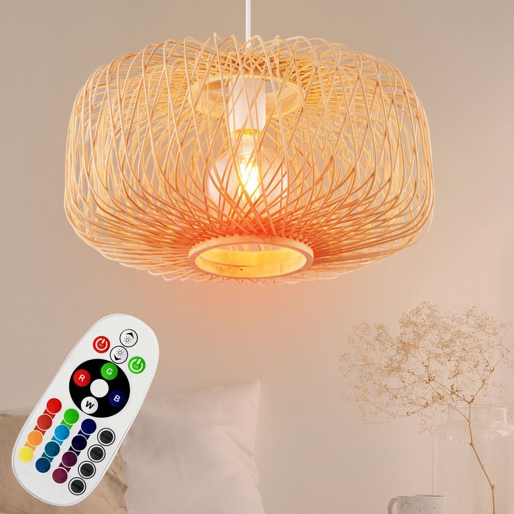 inklusive, LED Geflecht Bambus Leuchtmittel FERNBEDIENUNG Hänge Farbwechsel, Pendel Decken etc-shop Warmweiß, Pendelleuchte, Leuchte Lampe