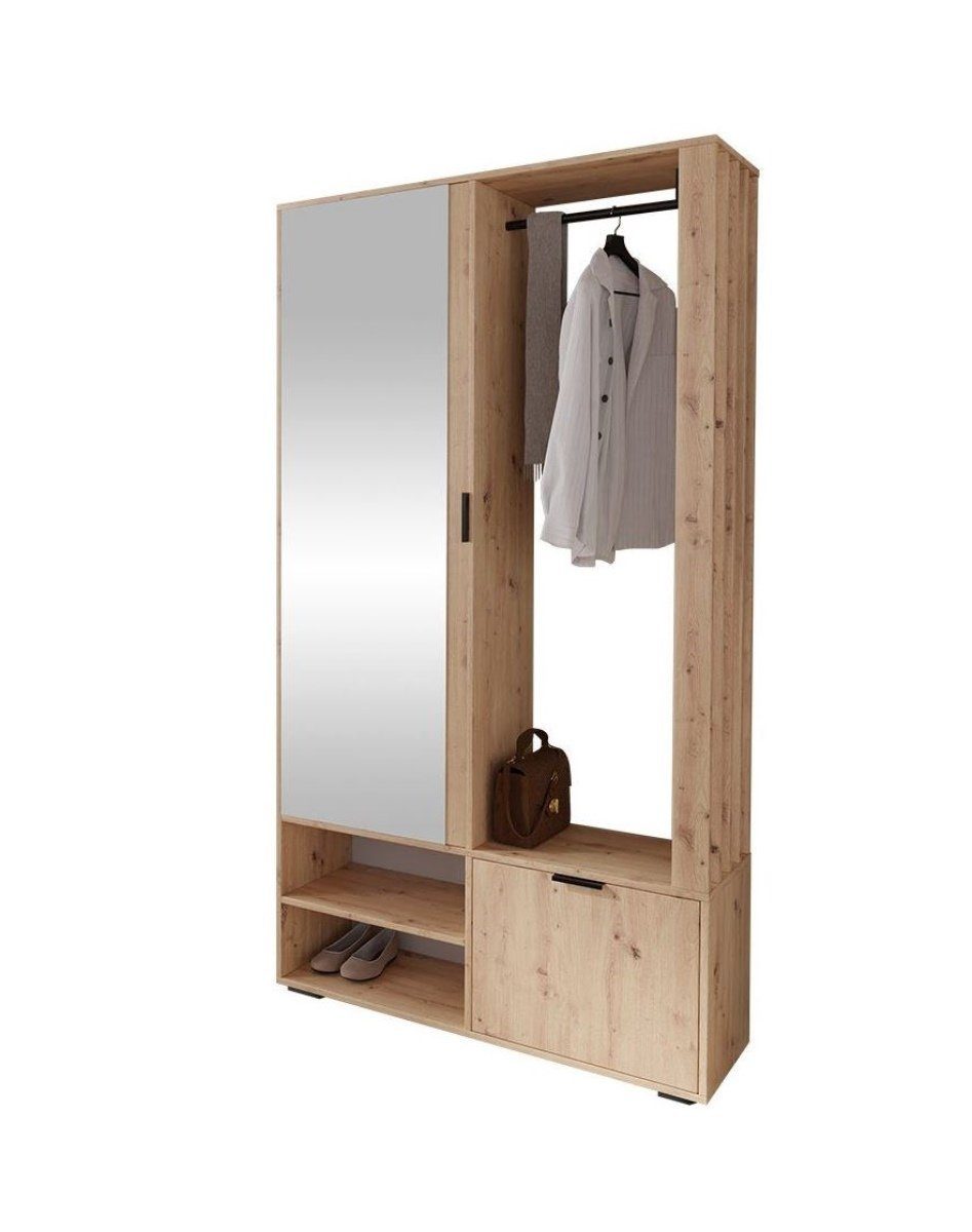 Kleiderstange Loft große Compleo stil eiche Artisan mit und Spiegel, Lamellen, DECO, Speicherkapazität, Garderoben-Set
