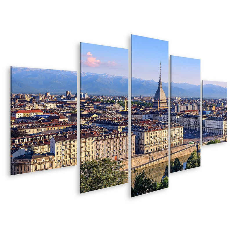 islandburner Leinwandbild »Bild auf Leinwand Das Stadtzentrum von Turin mit Mole Antonelliana Turm Alpen Berge Panorama und Po Flussufer Wandbild Poster Kuns«