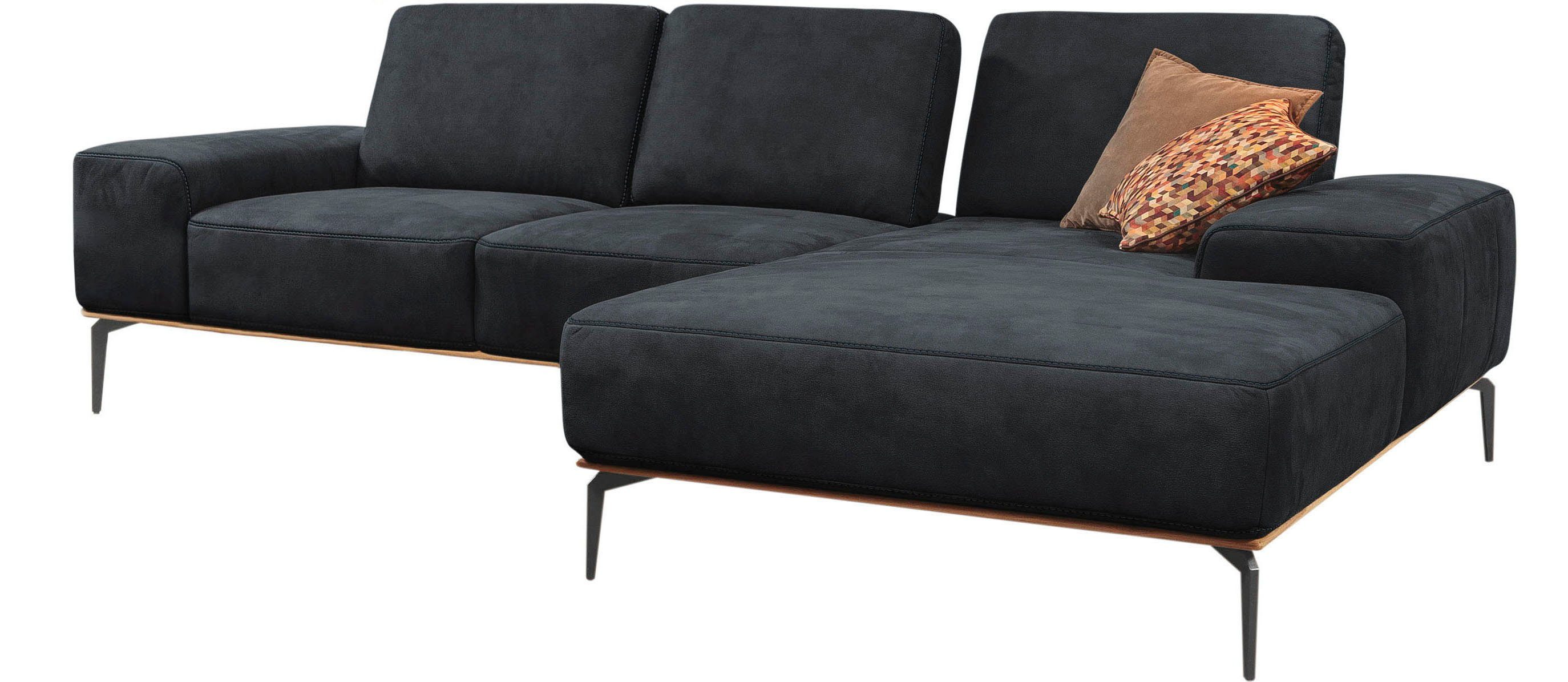 W.SCHILLIG Ecksofa run, Designsofa mit tollem Sitzkomfort, bequem, L-Form, mit Holzsockel, Füße in Schwarz pulverbeschichtet, Breite 279 cm
