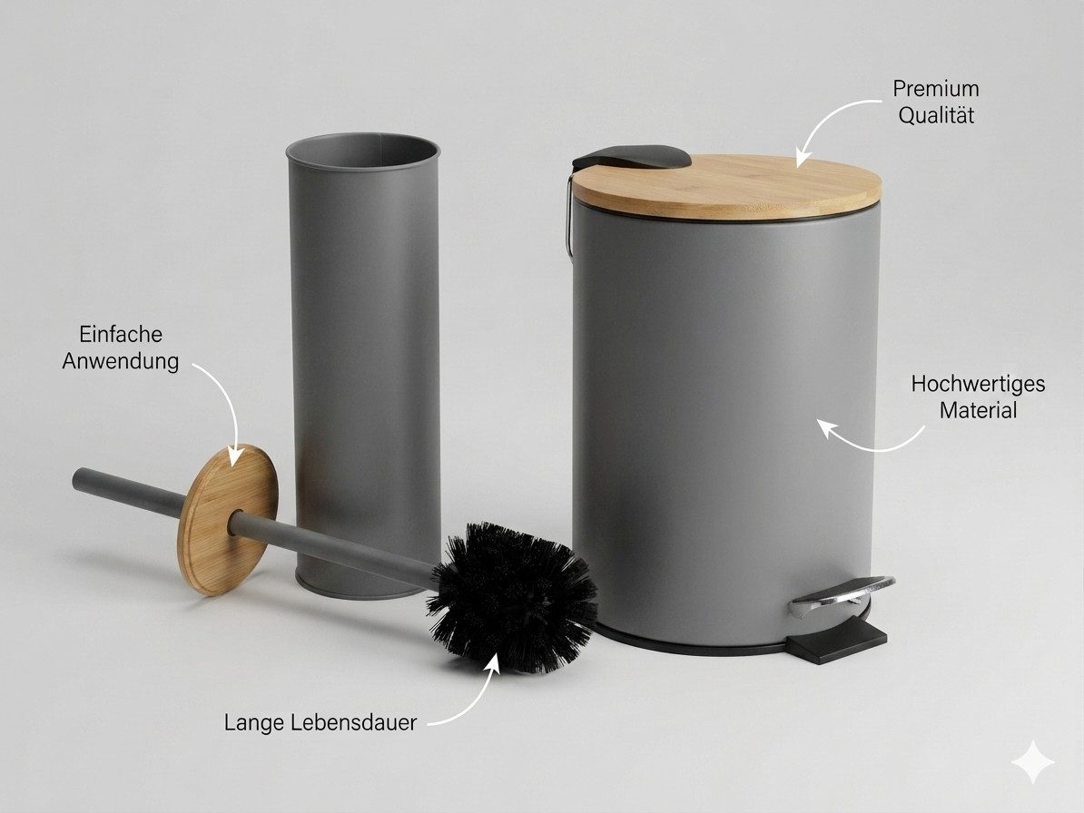LikeKa Badaccessoire-Set 2 teilig Toilettenbürste und Kosmetikeimer matt mit Absenkautomatik – Bild 4 von 5