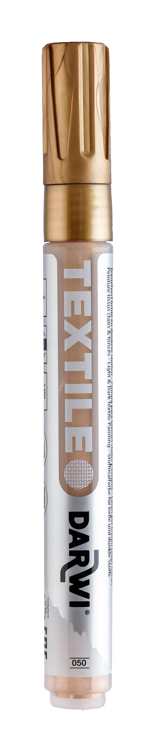 Darwi Marker 6x TEX OPAK, Textilmarker opak, Spitze 2mm 6ml Gold Gold DA0160013050C, DARWI