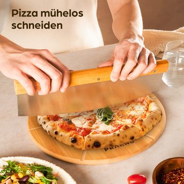 Praknu Pizzaschneidebrett Pizzabrett aus Holz mit Pizzaschneider, Bambusholz, (Set, 1-St), 2er-Set - Pizzamesser aus Edelstahl mit scharfer Klinge