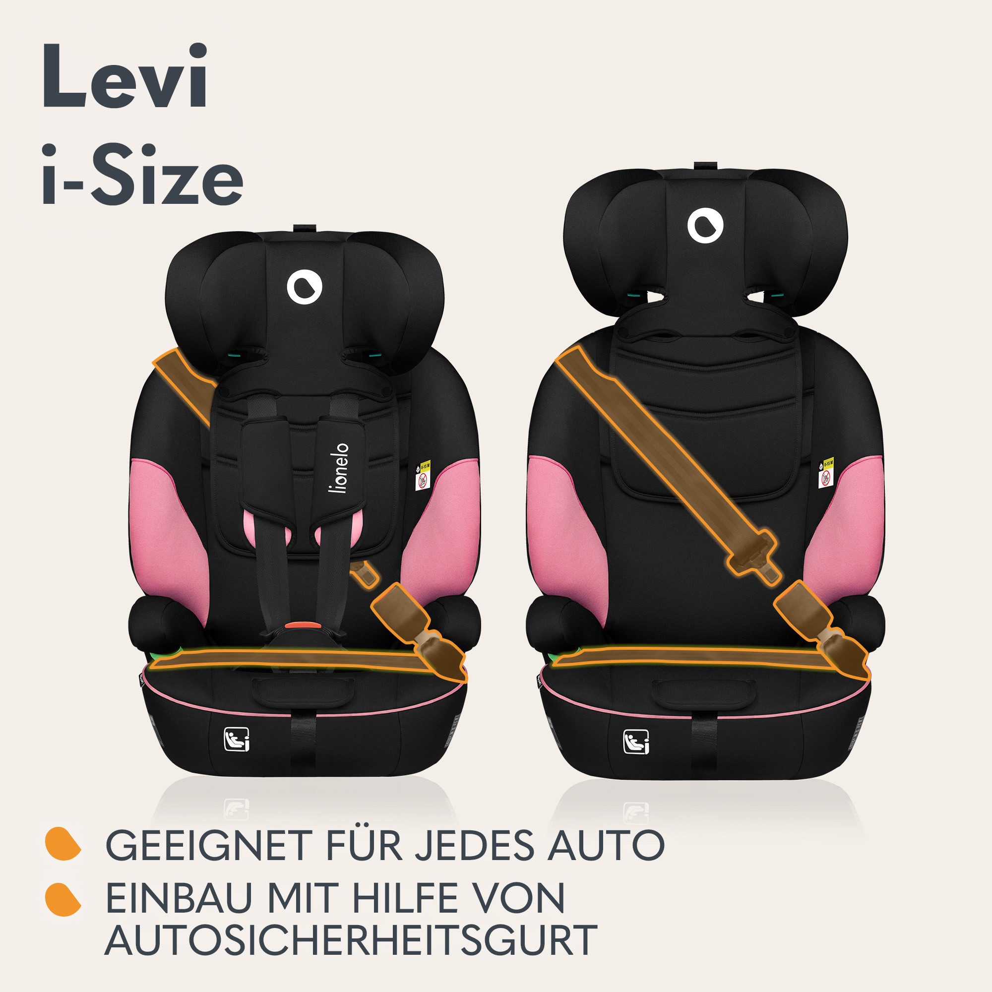 lionelo Autokindersitz LEVI I-SIZE, ab: 15 Monaten, bis: 12 Jahre, (Set), i-Size / Universell passend, passt in alle Autos