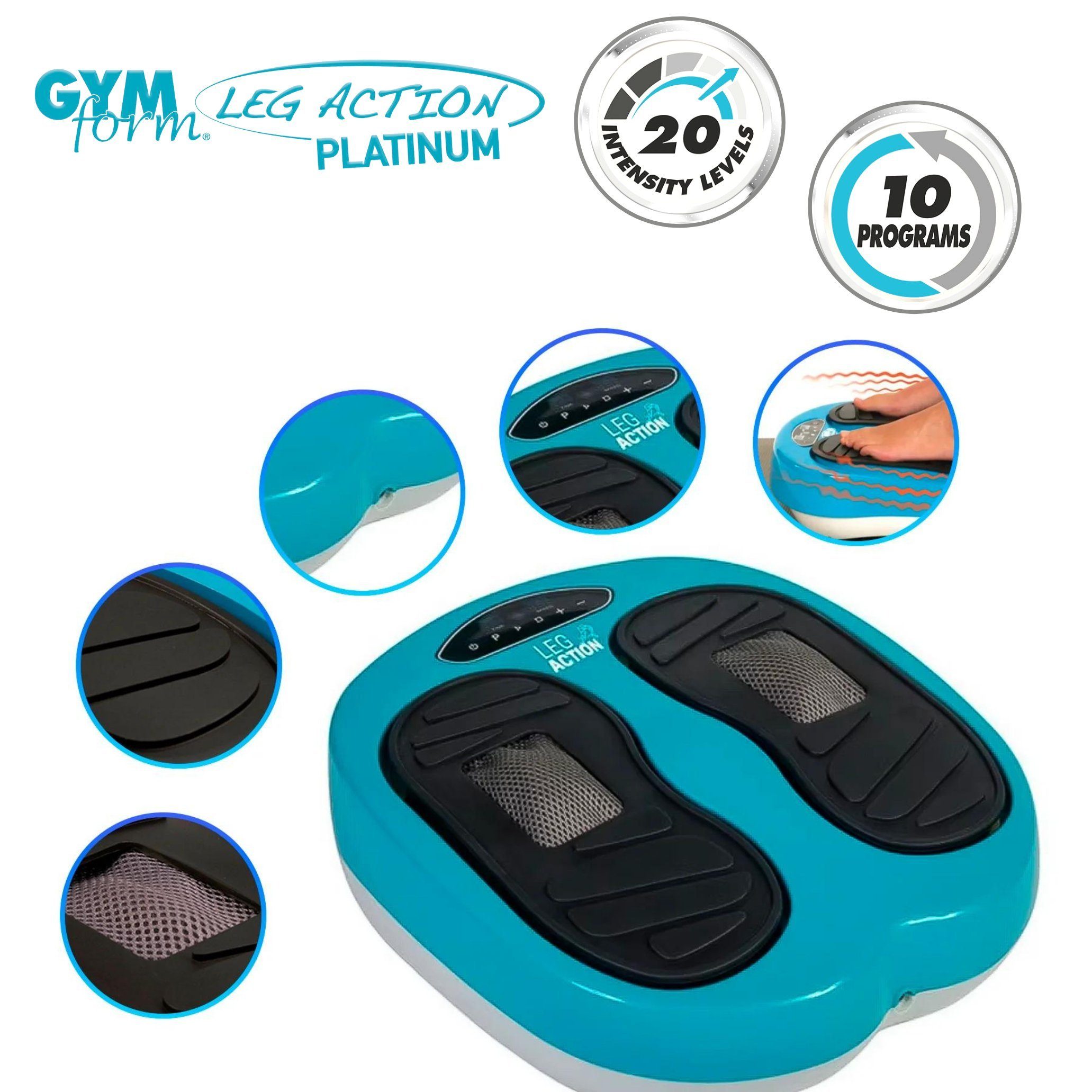 Gymform® Shiatsu-Fußmassagegerät Leg Action Platinum + Foot Pumice, Fußpflege Spar Set, Geschenkset mit Hornhautentferner, Durchblutungsstörungen bekämpfen, Wellness für die Füße & Beine
