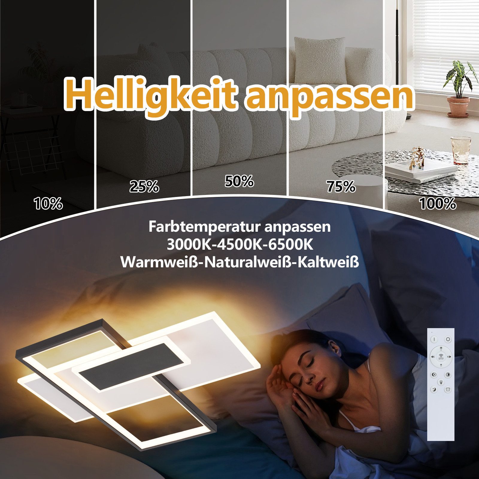 Nettlife LED Deckenleuchte Deckenlampe Wohnzimmer 58W Dimmbar Schwarz/Weiß günstig online kaufen
