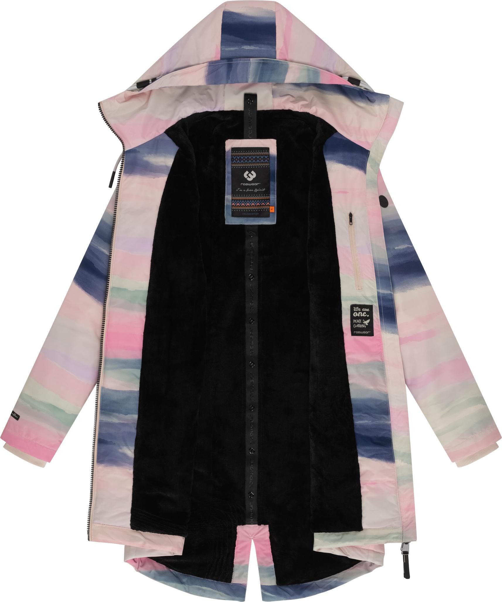 Ragwear Wintermantel Holstic Print Wasserdichter Winter Kurzmantel mit Kapuze