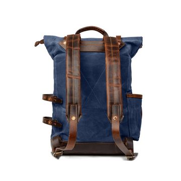 DRAKENSBERG Wanderrucksack Roll-Top »Adam« Ozean-Blau, wetterfester Vintage Rucksack aus gewachstem Canvas und Leder, robust