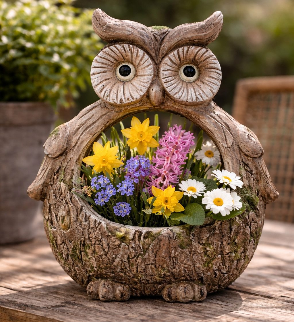 MF Pflanzkübel Pflanzgefäß Eule Waldwächter Gartendeko Grau Magnesia 33cm (1 St)