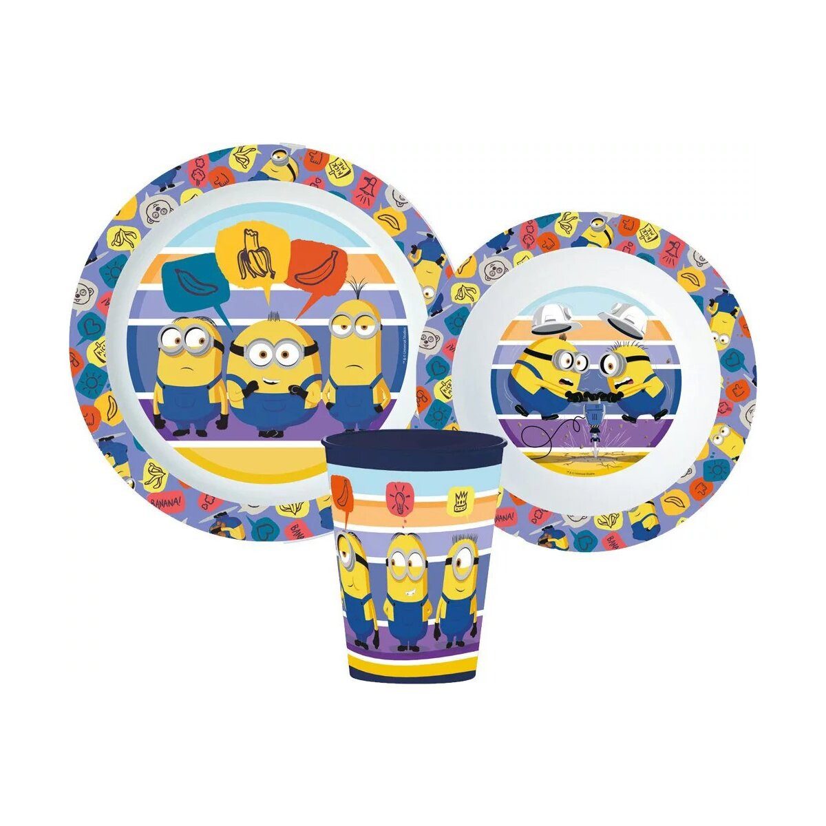 Minions Kindergeschirr-Set Minions Striped Essgeschirr, Mikro-Set, mit