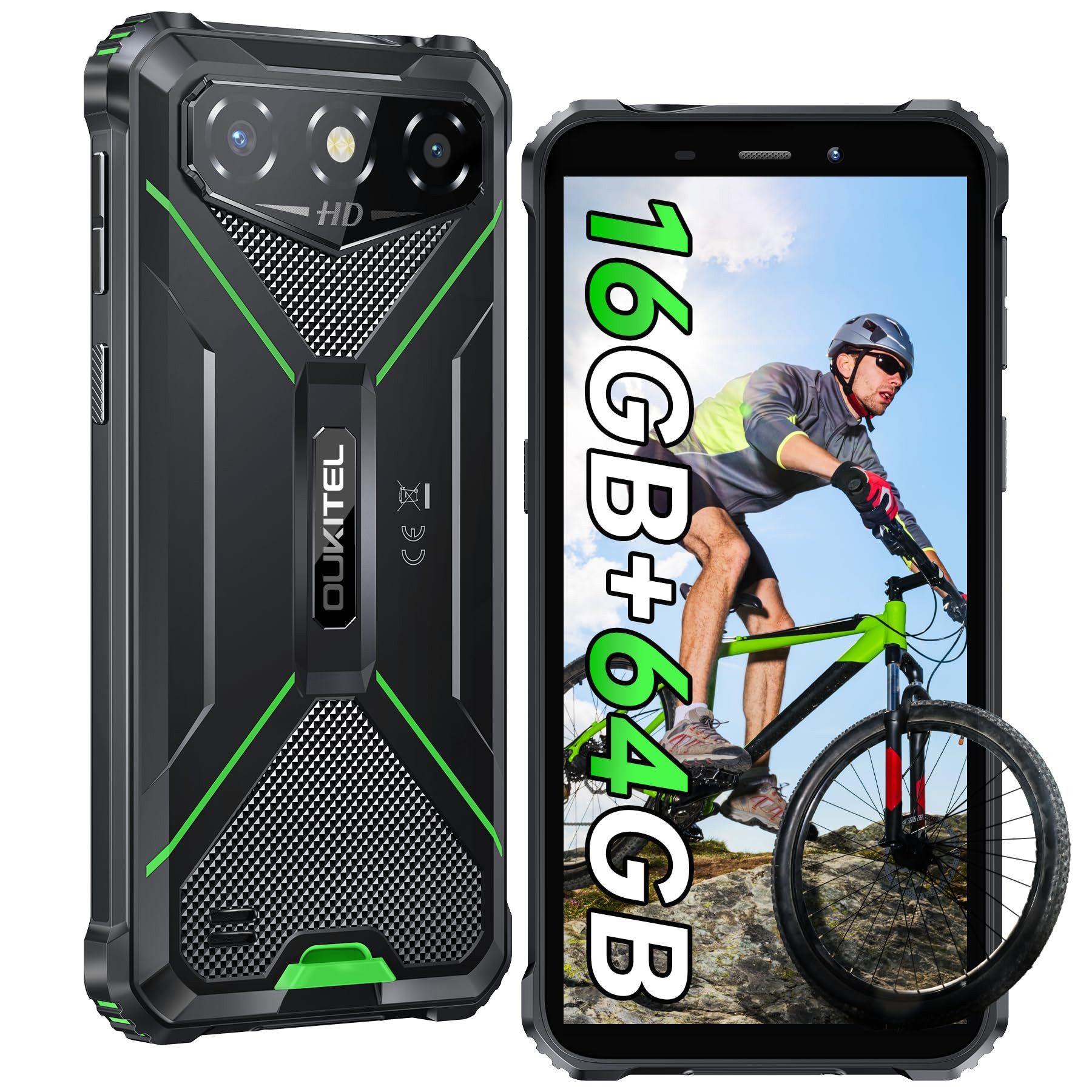 OUKITEL G3 Android 14 Outdoor Smartphone (15,24 cm/6.0 Zoll, 64 GB Speicherplatz, 13 MP Kamera, IP68 Wasserdicht Baustellenhandy, 6300mAh, OTG, GPS, Face ID)