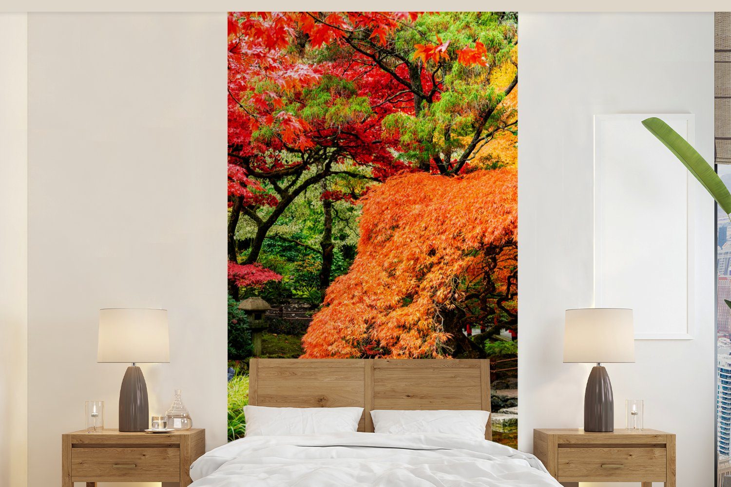 MuchoWow Fototapete Bäume - Japanisch - Steine - Weg - Natur, Matt, bedruckt, (2 St), Vliestapete für Wohnzimmer Schlafzimmer Küche, Fototapete