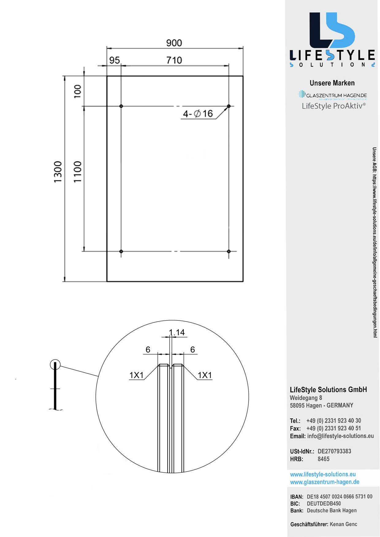 Glaszentrum Hagen Vordach Glaszentrum Hagen 130x90 cm Glasvordach Klar V2A-L