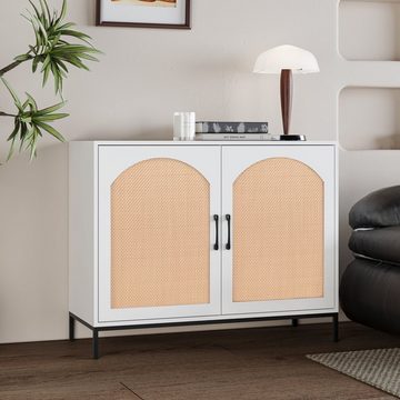 Flieks Sideboard (1 St), Kommode mit 2 Rattantüren Anrichte Wohnzimmerschrank