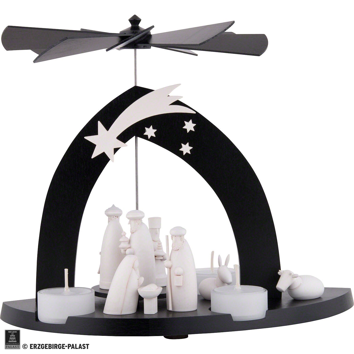 Emil A. Schalling KG Weihnachtspyramide 1-stöckige Pyramide Black - Christgeburt mit den 3 Weisen (23cm) von H