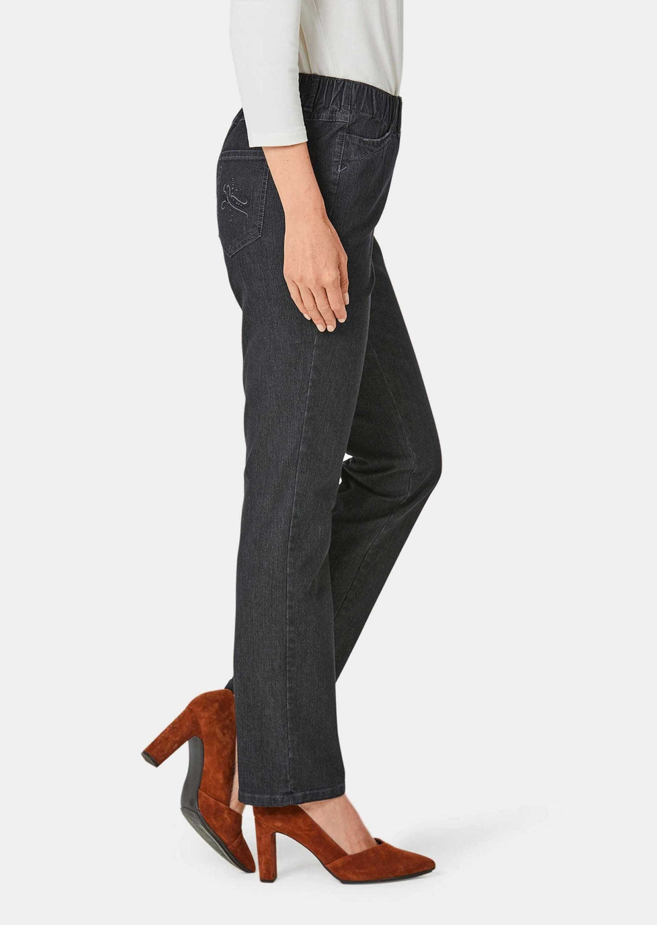 GOLDNER Bequeme Jeans Kurzgröße: Baumwollhose mit Rundumdehnbund Stretchjeans im 4-Pocket- Stil mit Taschen und Knöchellänge