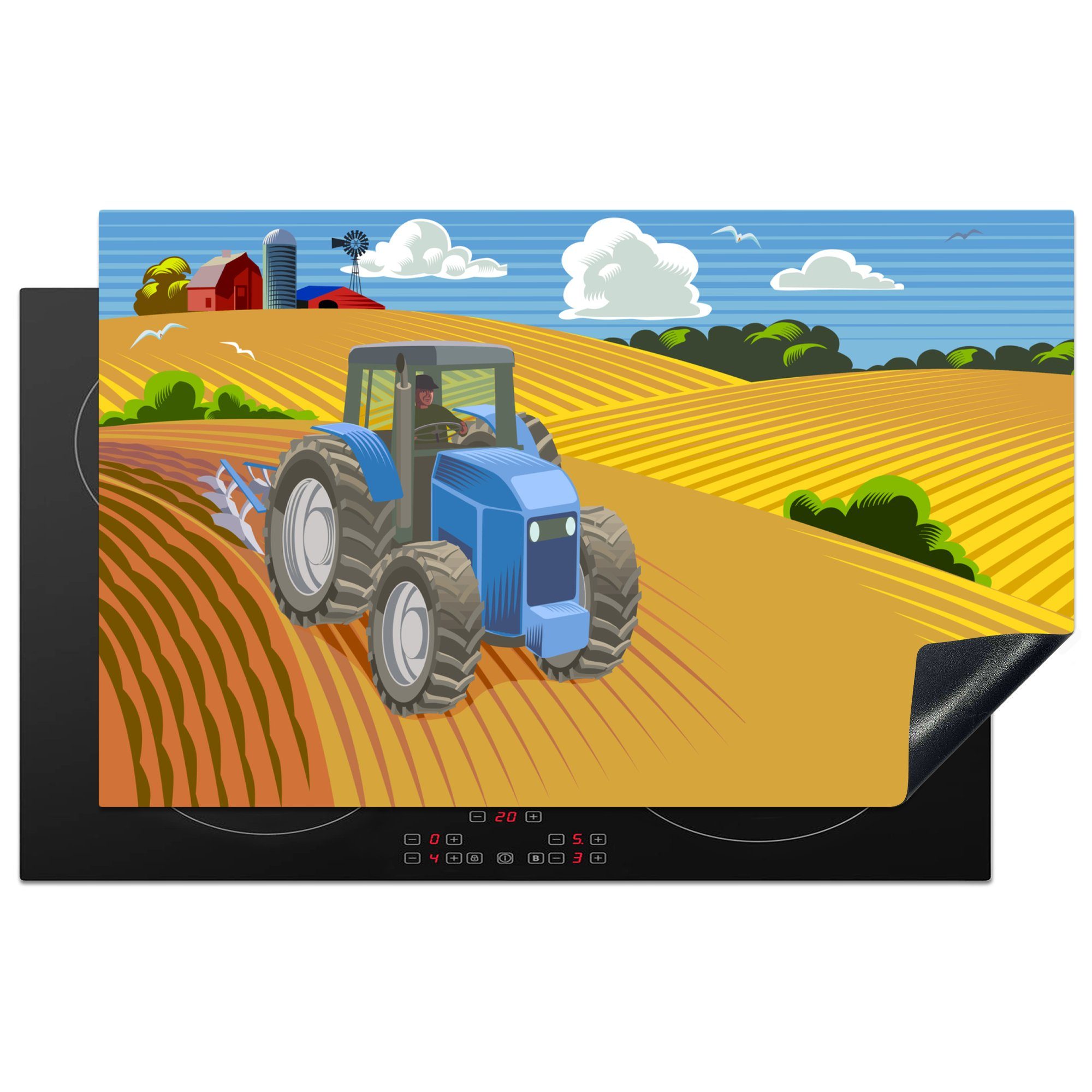 MuchoWow Herdblende-/Abdeckplatte Traktor 83x51 tlg), - für Arbeitsplatte Ceranfeldabdeckung, Landwirt Wolken, Vinyl, (1 küche cm, 