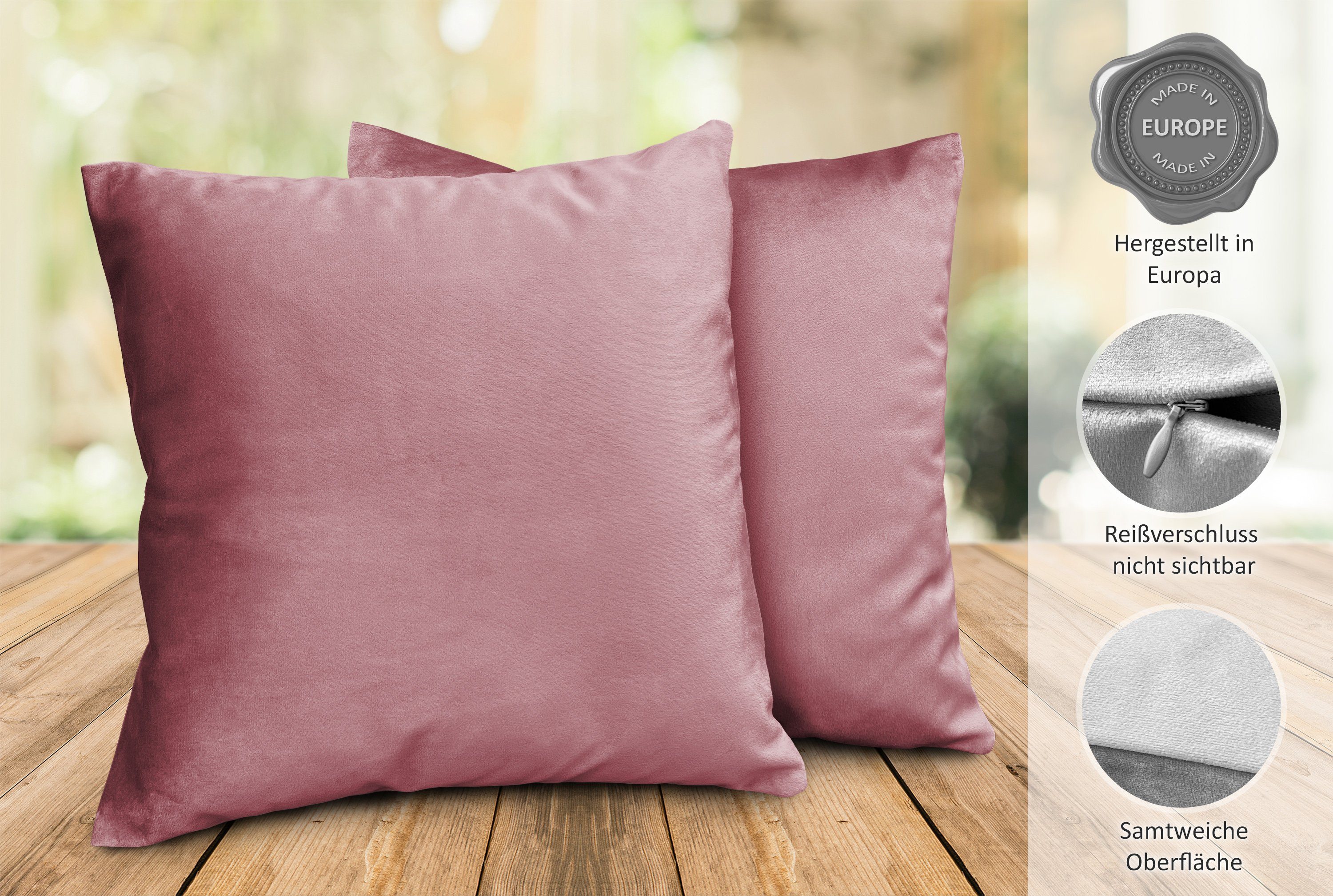 Beautex Kissenhüllen Samt 2er Set, Premium Kissenbezug, Sofa- und Dekokissen, (2 Stück), extra weich, viele Farben und Größen, verdeckter Reißverschluss