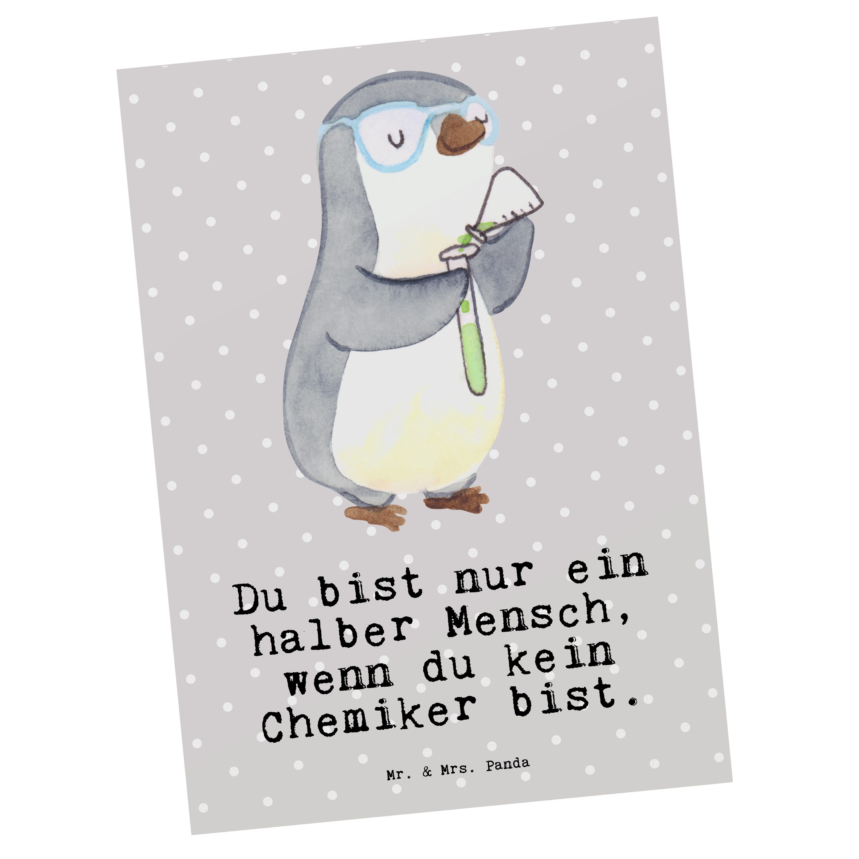 Mr. & Mrs. Panda Postkarte Chemiker mit Herz - Grau Pastell - Geschenk, Kollegin, Einladung, Wis