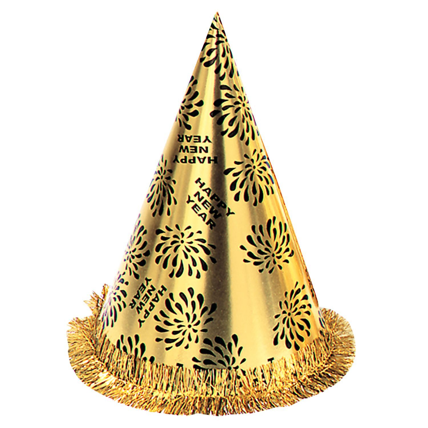 Widmann S.r.l. Kostüm Kegelhut mit Fransen 'Happy New Year' 28 cm, Gold