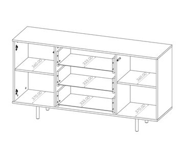 Furnix Kommode Nadija K2D3SZ Sideboard mit Schubladen und Metallfüßen Farbauswahl, Lamellenoptik, pflegeleicht, Made in EU