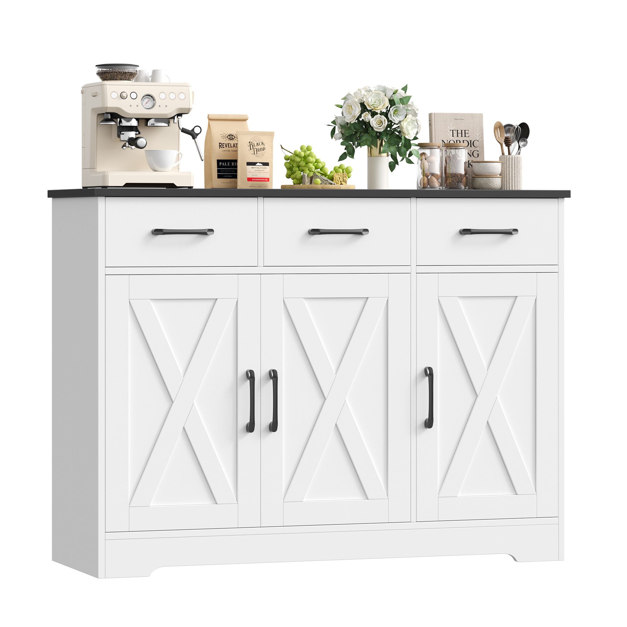 HOMECHO Sideboard, Küchenschrank mit 3 Schubladen und 3 Türen für Küche, We günstig online kaufen