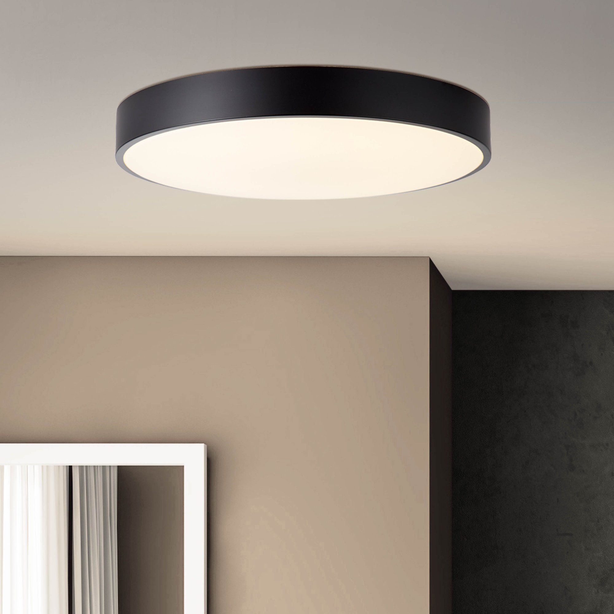 Lightbox LED Deckenleuchte, LED fest integriert, warmweiß - kaltweiß, Ø 49 cm, 6800 lm, dimmbar, 3000-6500K, Metall/Kunststoff, schwarz/weiß