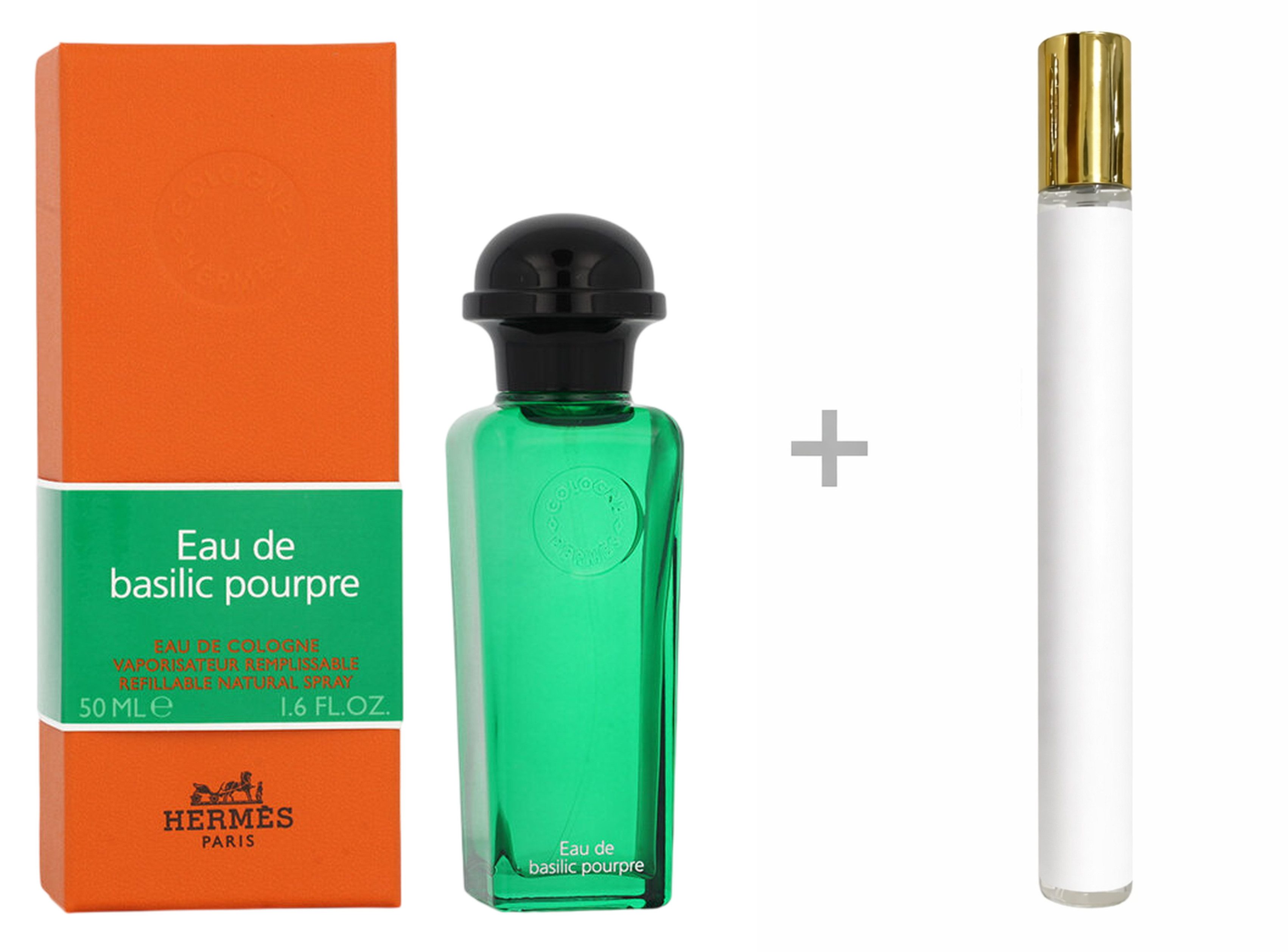 HERMÈS Duft-Set Eau de Basilic Pourpre Eau de Cologne (EDC) Damen Herren Spray, Frisch-aromatischer Duft mit Basilikum und Patchouli - mit Reiseduft