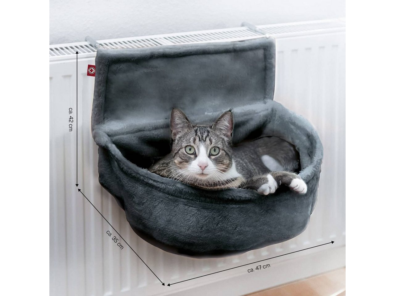 Thumbnail - Canadian Cat Company Katzen-Hängematte Kuschelsack - Kuschelbett für die Heizung, verstellbar - Anthrazit, Plüsch, Mit H...