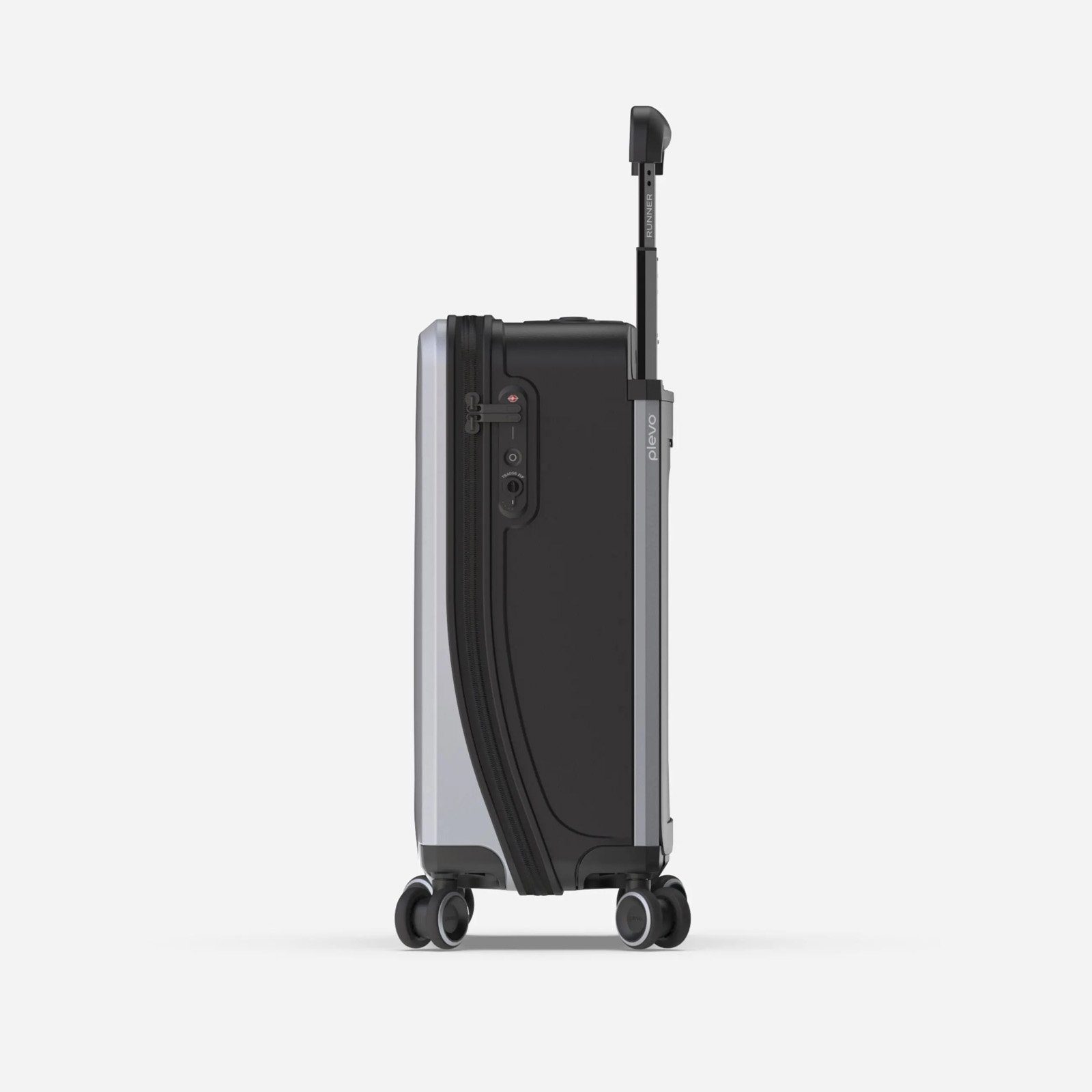 plevo Handgepäckkoffer Plevo Runner Handgepäck Koffer Trolley Reisekoffer Rollkoffer, 4 Rollen, 4 Rollen Silber 35 l mit Powerbank