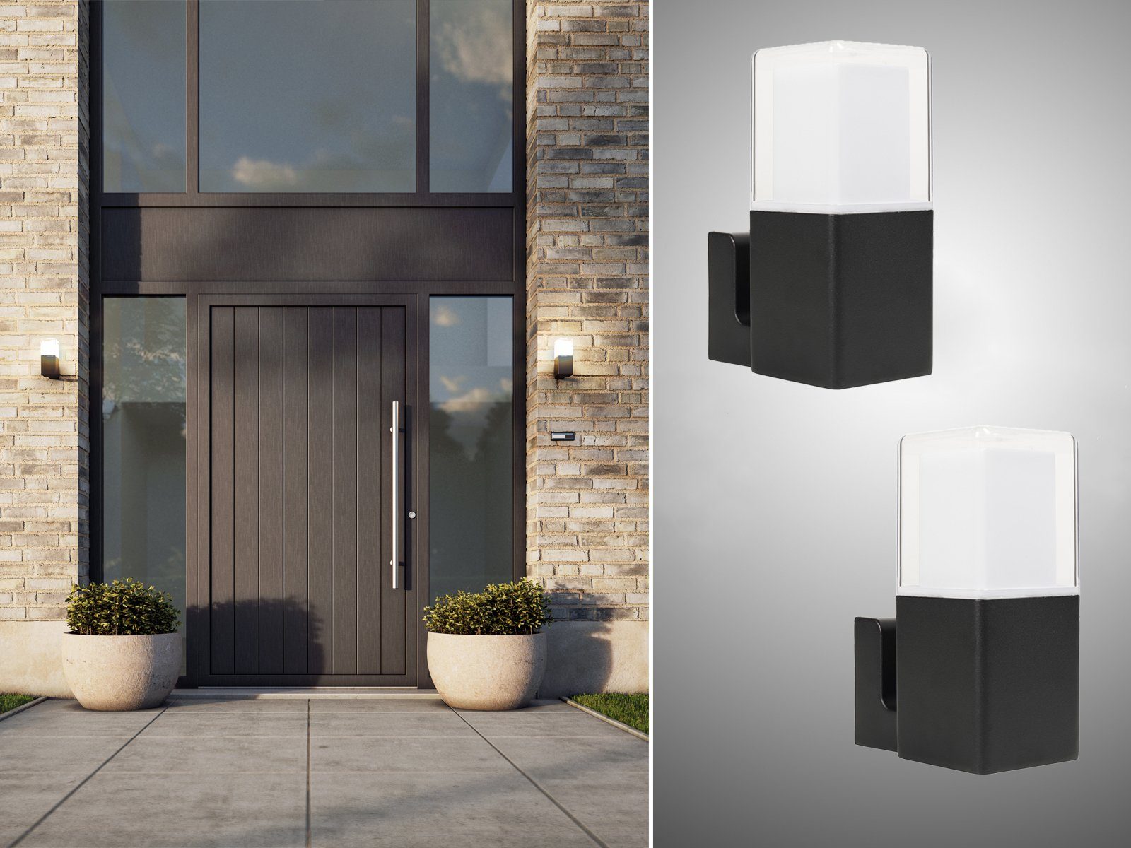 smartwares LED Außen-Wandleuchte, LED fest 2er Warmweiß, integriert, H: beleuchten Haus-wand Fassadenlampe Fassadenbeleuchtung Set 20cm
