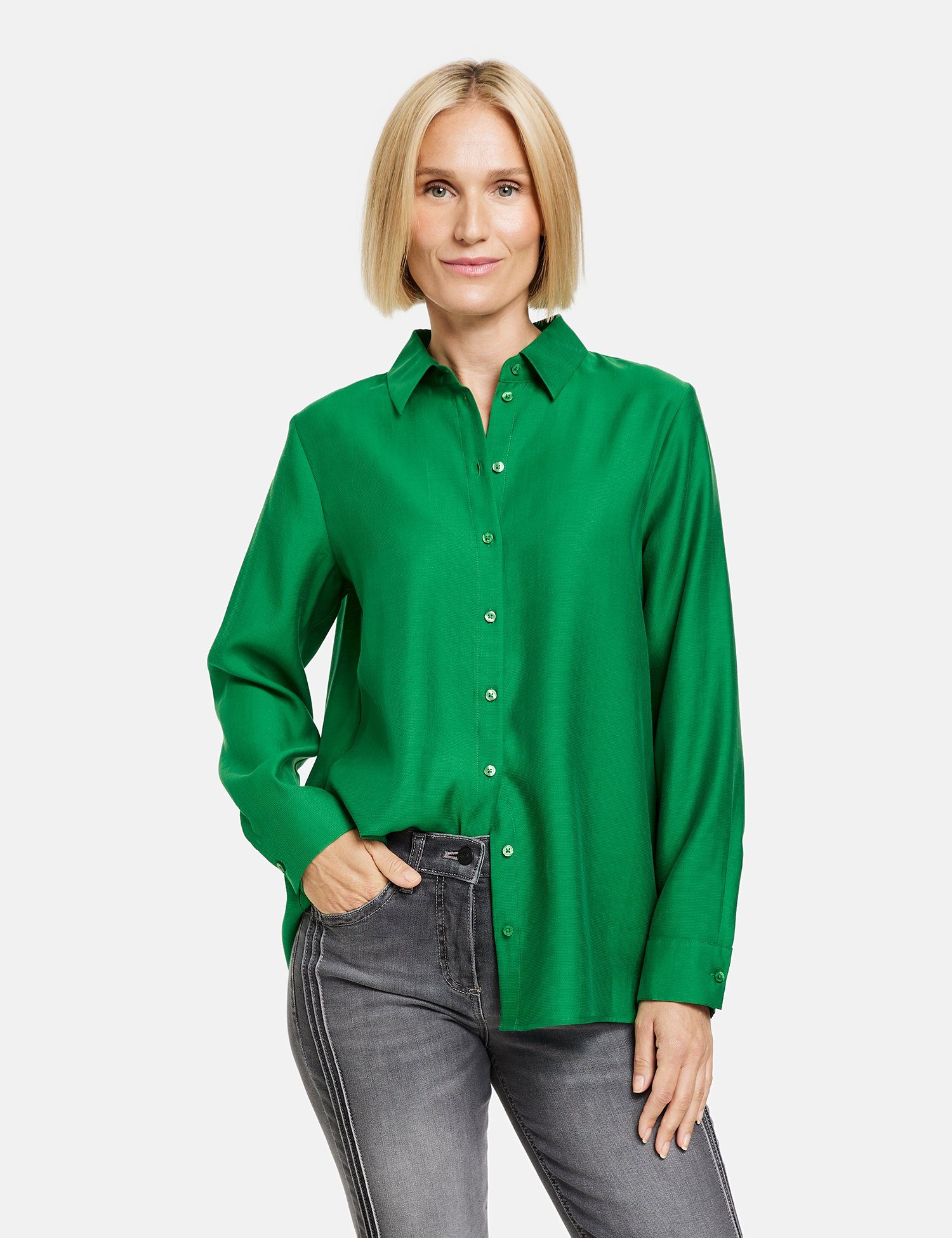 Saumschlitzen WEBER Bright Fließende Green mit GERRY Langarmbluse Bluse
