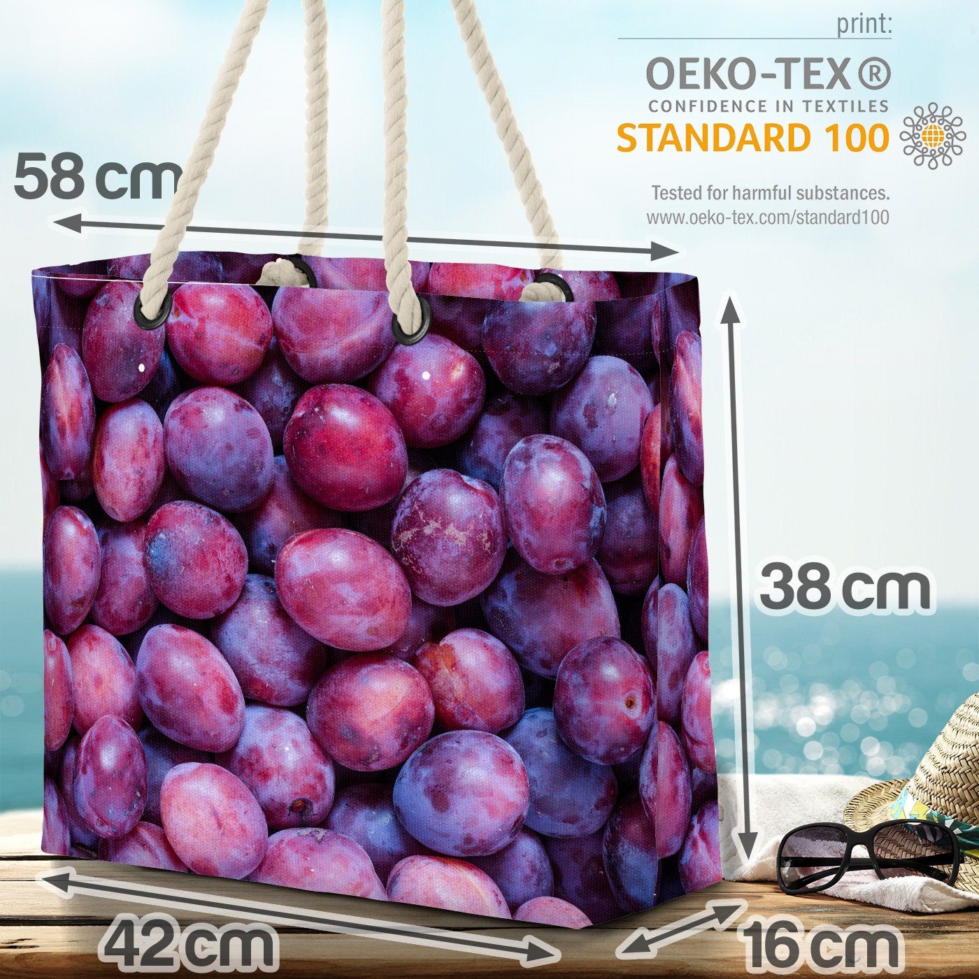 Beach Essen Strandtasche Steinfrüchte Früchte Vitamine (1-tlg), Obst Bag Kuchen Pflaumen Marmelade VOID