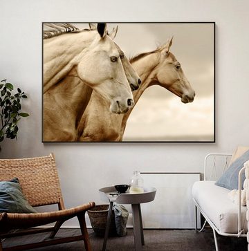 TPFLiving Kunstdruck (OHNE RAHMEN) Poster - Leinwand - Wandbild, Wilde Pferde in beigen und braunen Farbtönen (Verschiedene Größen), Farben: Leinwand bunt - Größe: 20x30cm